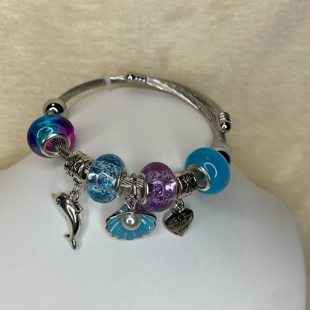 Soft Cable stretch charm bracelet silver - Picture 1 of 6